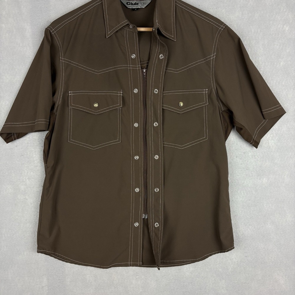 Club Ride Pearl Snap Shirt Men’s Small Brown New West MTB Biking Cycling Vented - Picture 8 of 9
